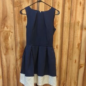 Modcloth Closet London Elegant Navy and White pleated Dress